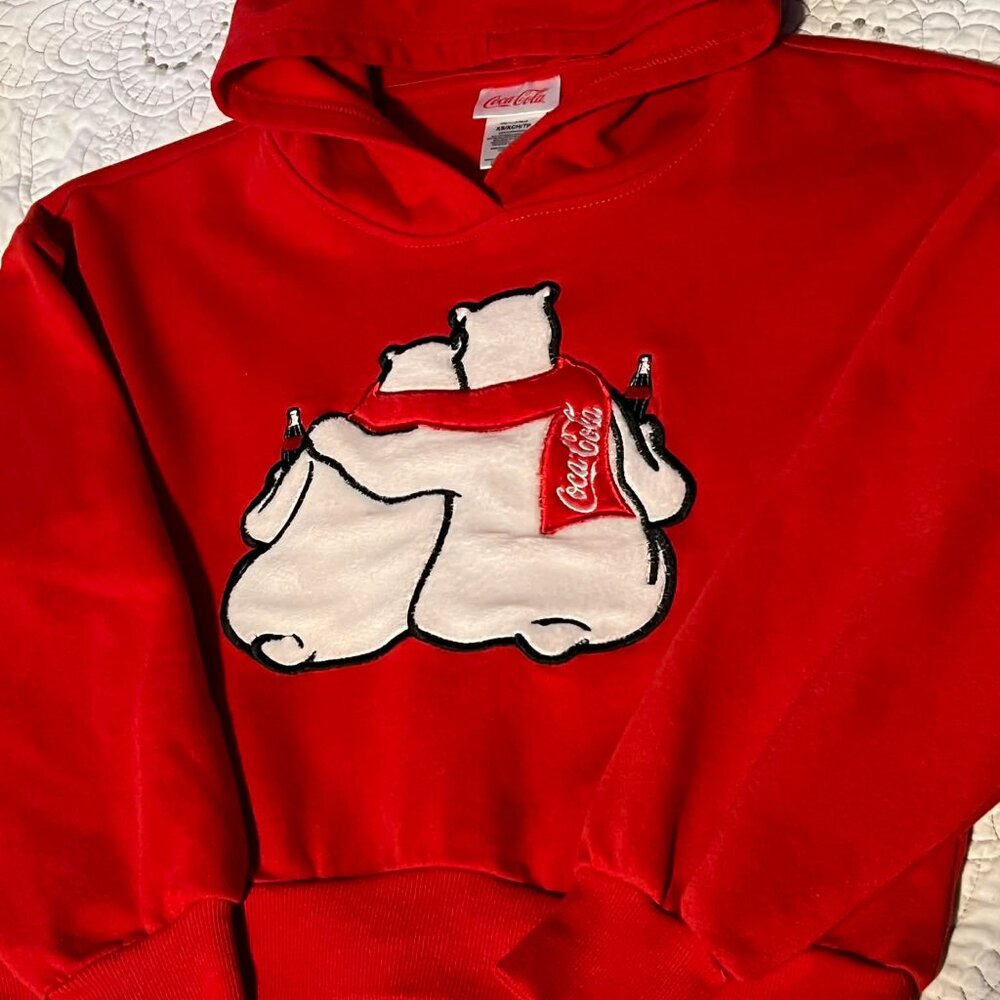 Coca-Cola Polar Bear Cropped Red Hoodie Size XS - Picture 8 of 11